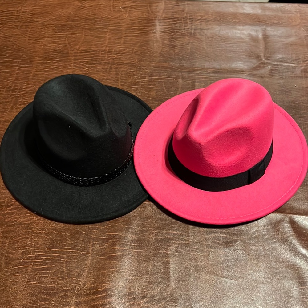 Set of two hats - dark Barbie pink with black band and black with black band